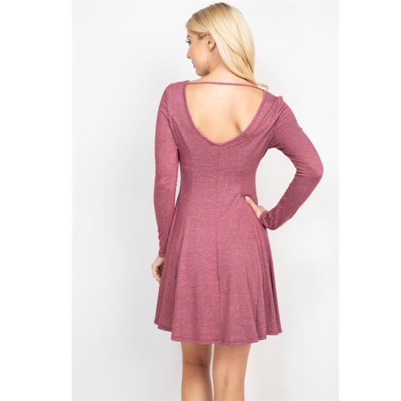 Mauve Long Sleeve Strappy Back Flared Skirt Mini Dress - Picture 4 of 16